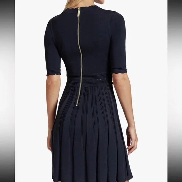 Ted Baker Dorlean Scallop Trim Skater Dress Navy - Picture 3 of 9
